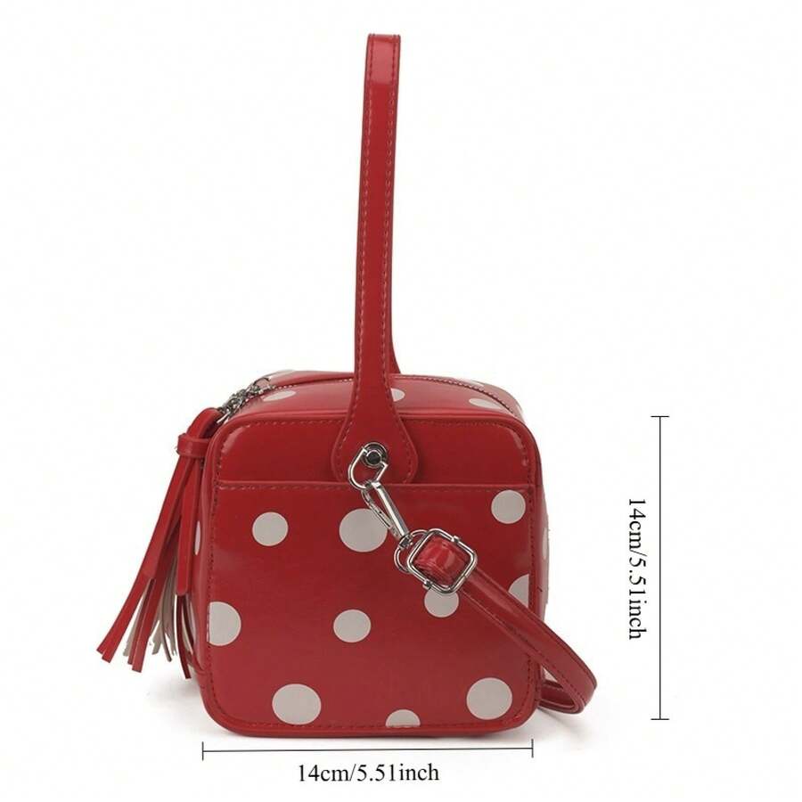 Womens Red Polka Dot Cube Box  - Top Handle Patent Bag avaliação e preço