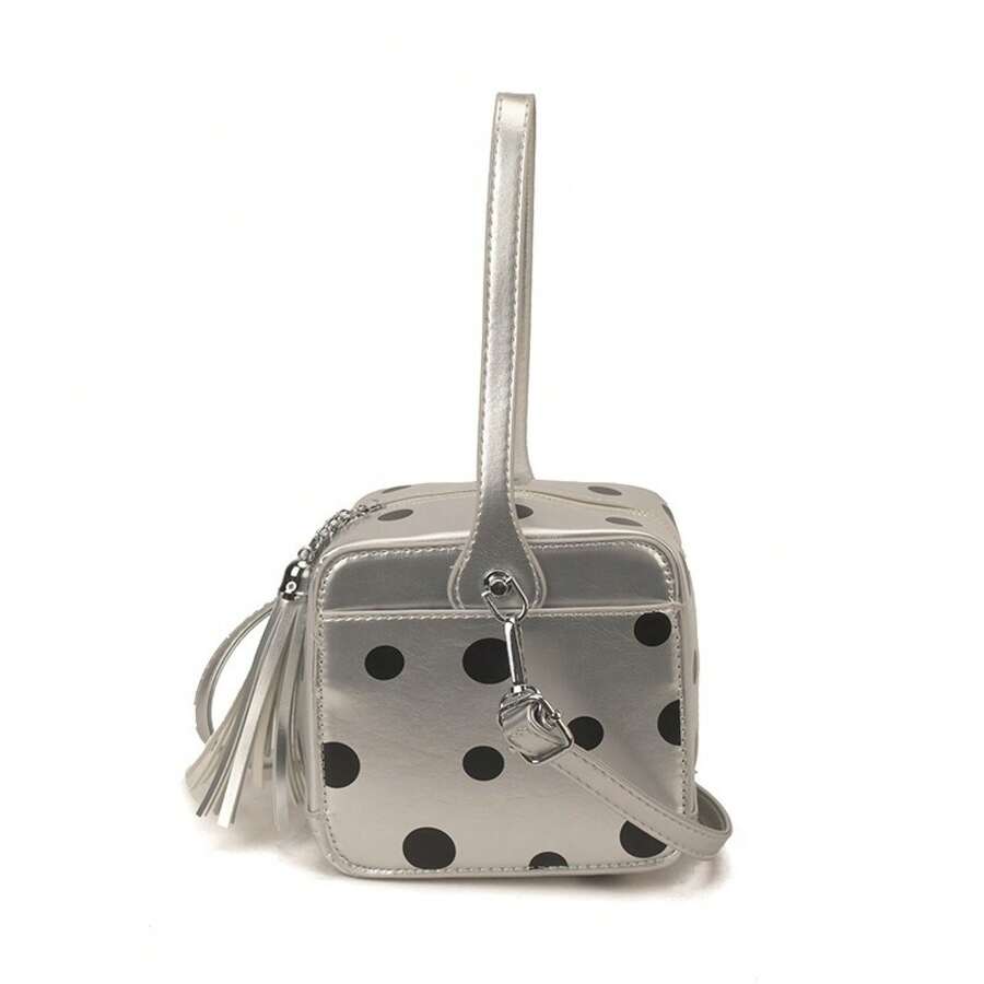 Womens Red Polka Dot Cube Box  - Top Handle Patent Bag avaliação e preço