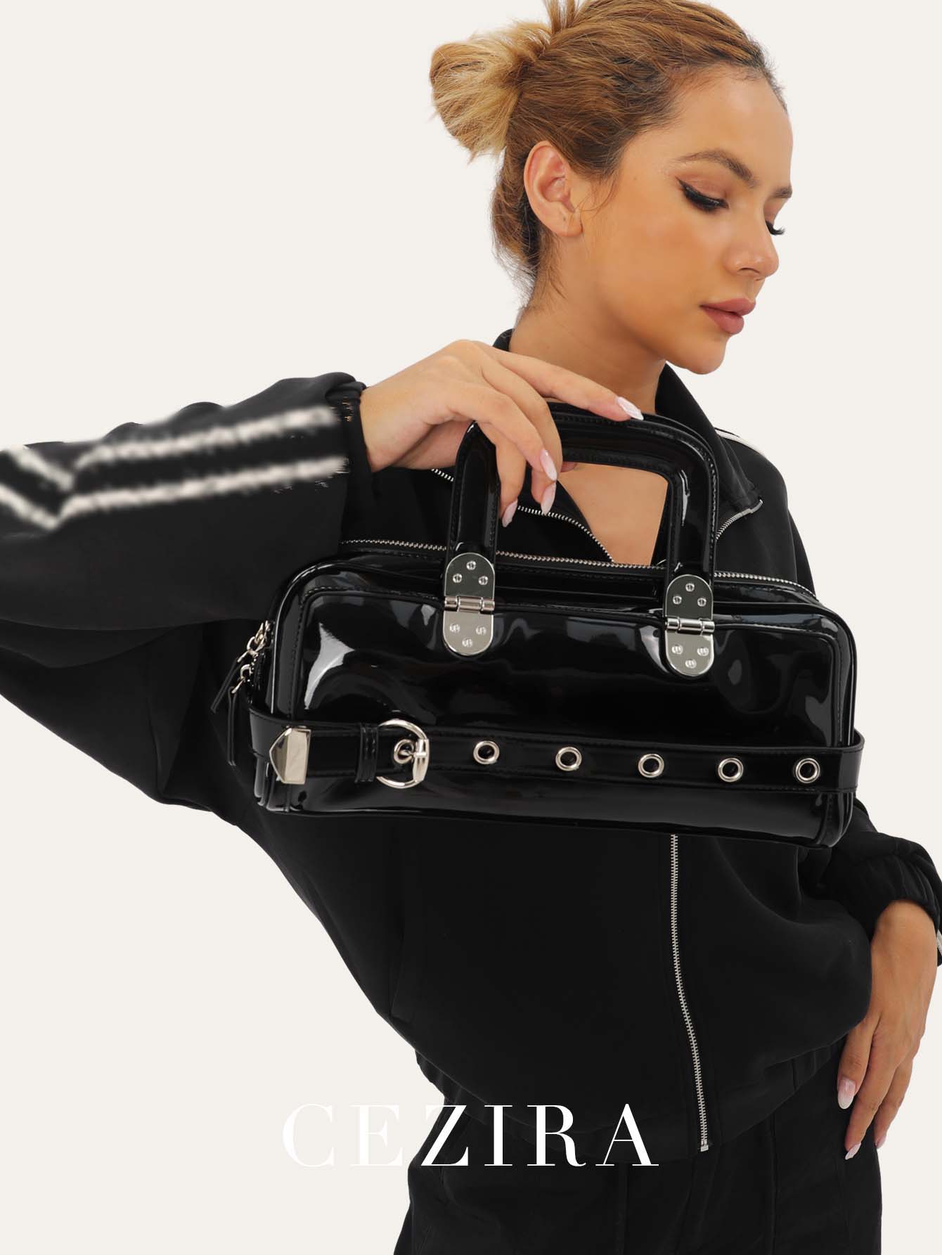 CEZIRA Fashion Punk Patent PU  - Top Handle Patent Bag avaliação e preço