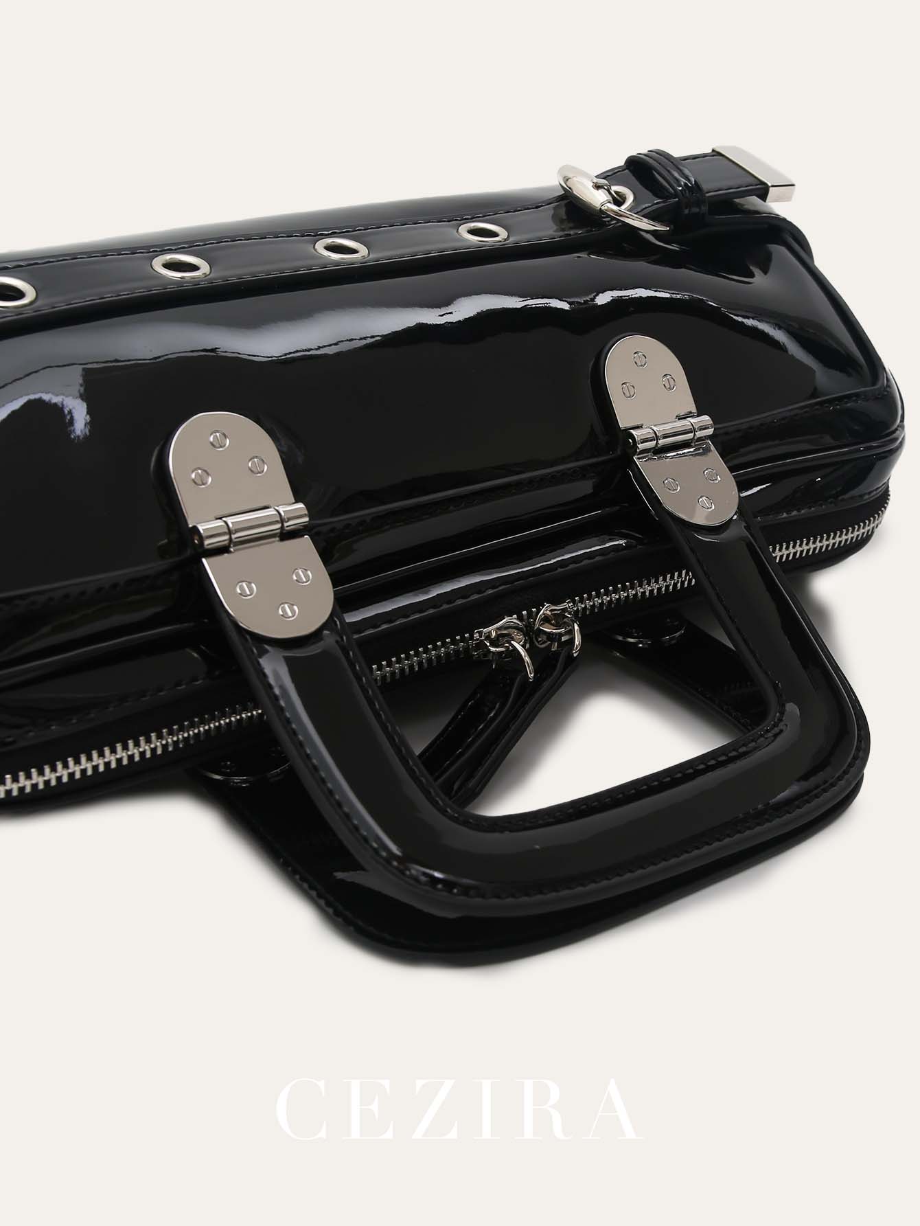 CEZIRA Fashion Punk Patent PU  - Top Handle Patent Bag avaliação e preço