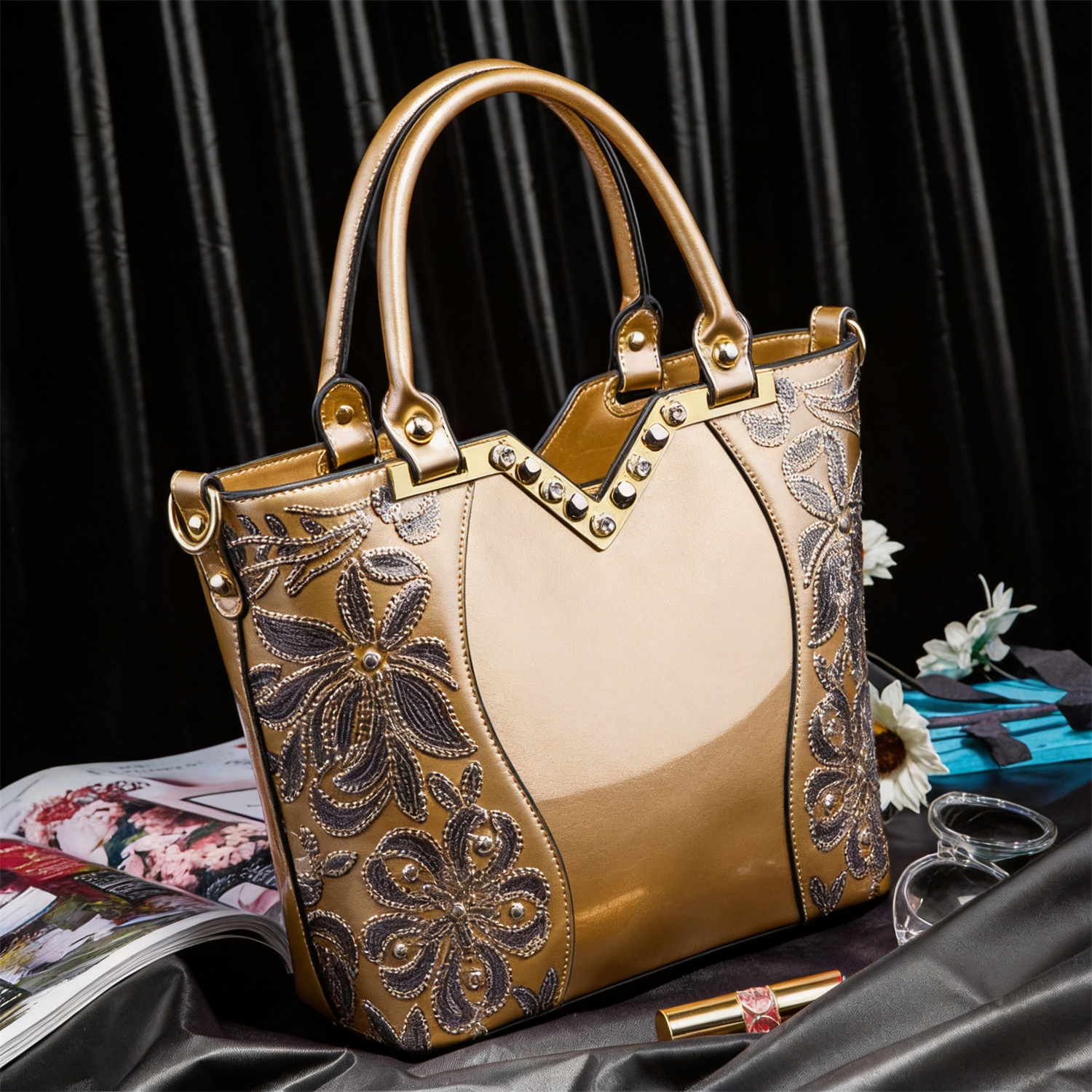 Luxury Crocodile Embossed Shel - Top Handle Patent Bag avaliação e preço