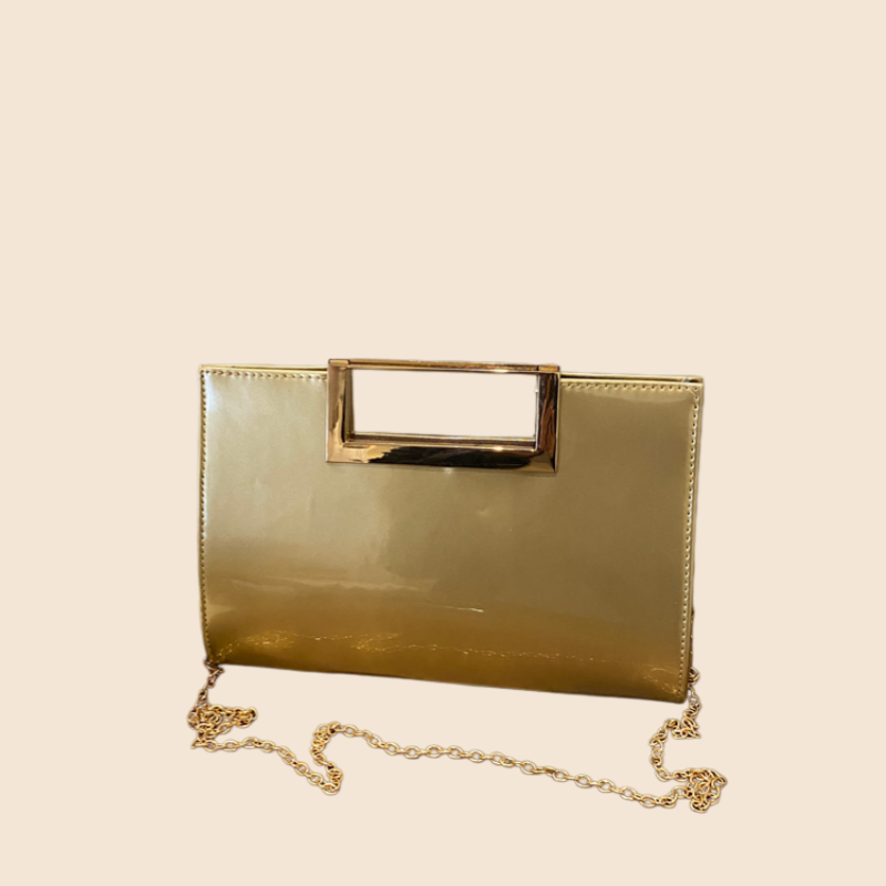 Gold Patent Leather Clutch Pur - Top Handle Patent Bag avaliação e preço