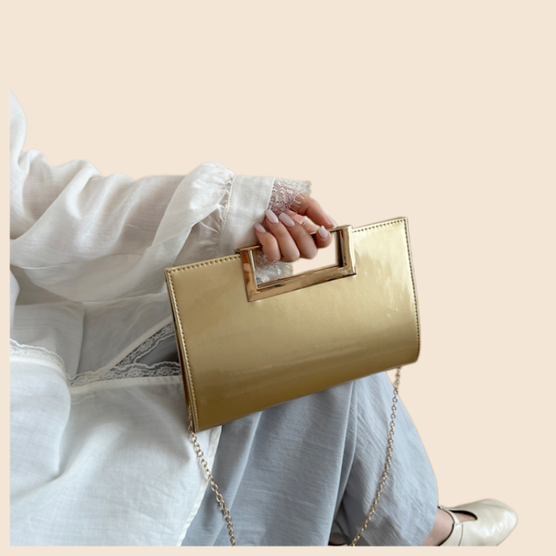 Gold Patent Leather Clutch Pur - Top Handle Patent Bag avaliação e preço